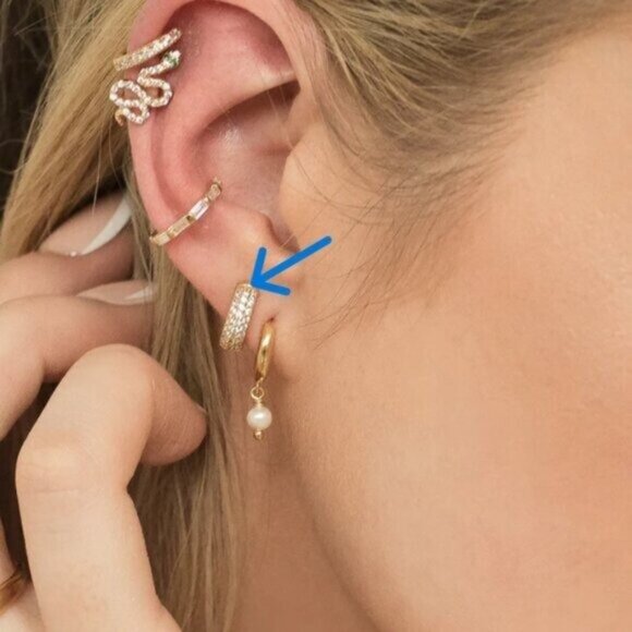 Chunky Gold Pave Huggie Hoop Earrings  8 or 10mm CZ Huggies 18K Gold PRETTY - Picture 10 of 14